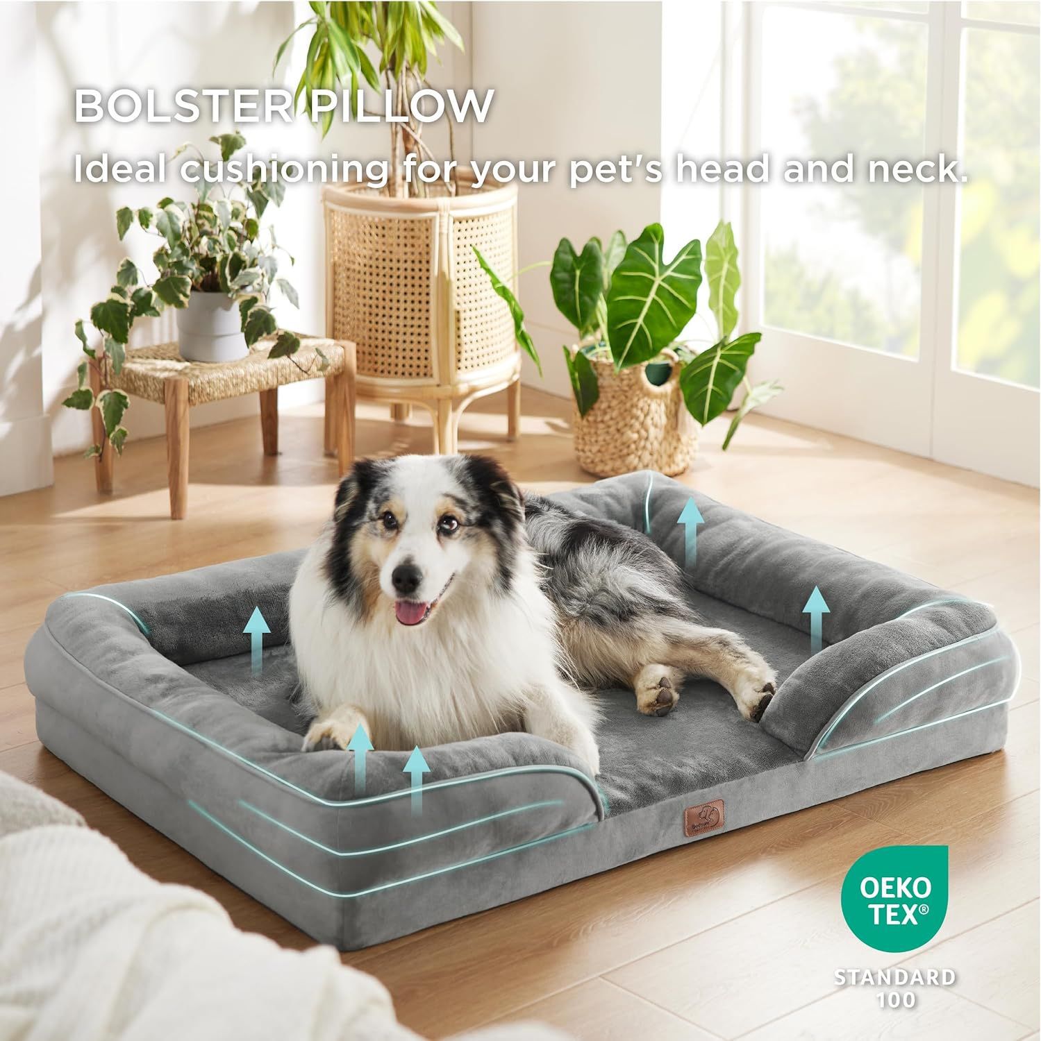 Grey Waterproof Egg-Crate Foam Therapeutic Pet Sofa Bed and Fleece Lounge (L view 3