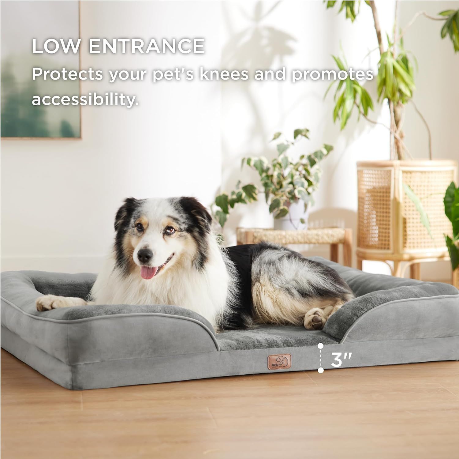 Grey Waterproof Egg-Crate Foam Therapeutic Pet Sofa Bed and Fleece Lounge (L view 4