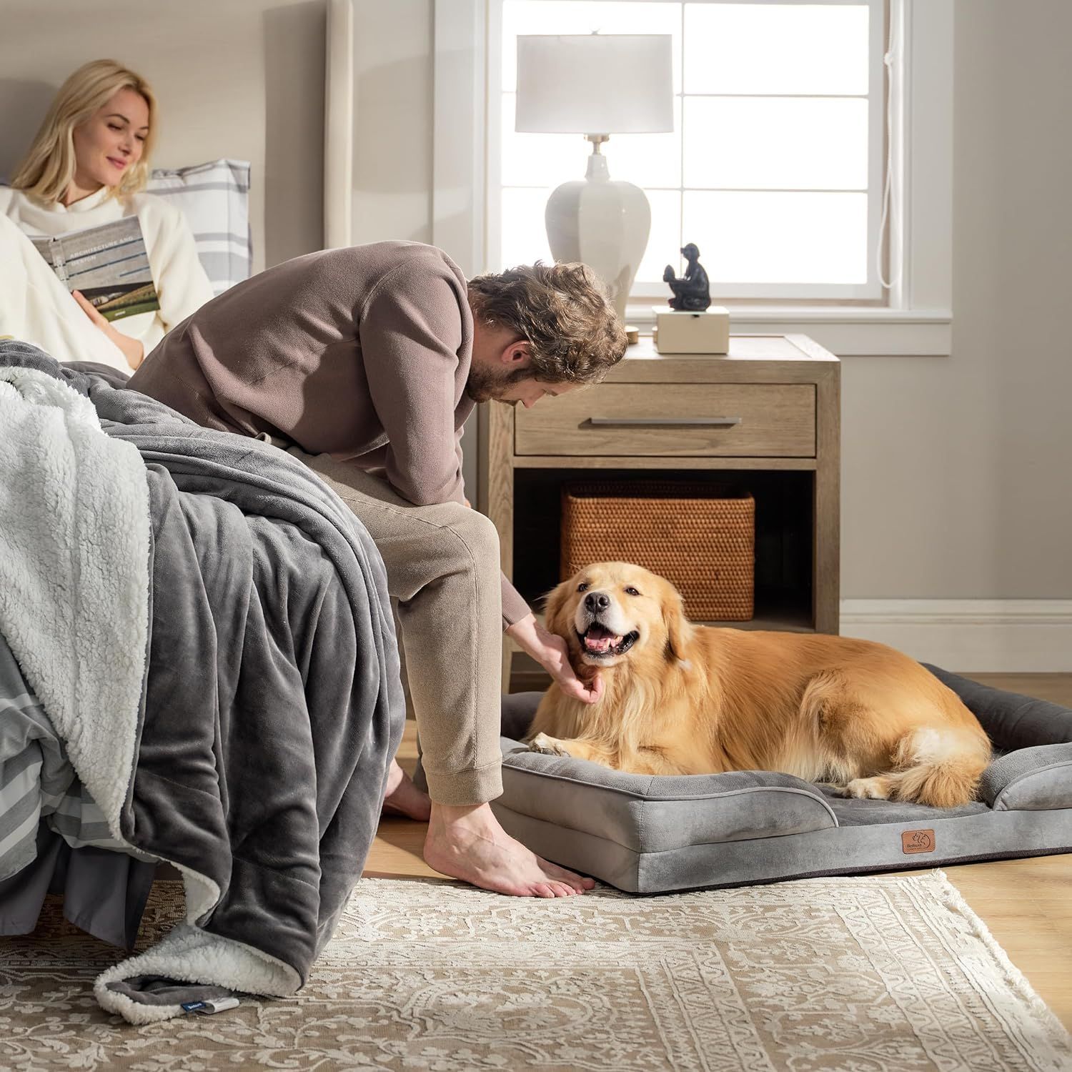 Grey Waterproof Egg-Crate Foam Therapeutic Pet Sofa Bed and Fleece Lounge (XL view 8