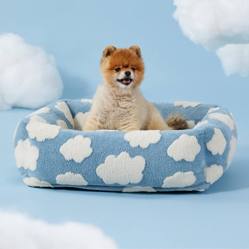 76x60x20 CM Cute Square Plush Pet Bed with Removable Cover & 5 Bolsters — image 1