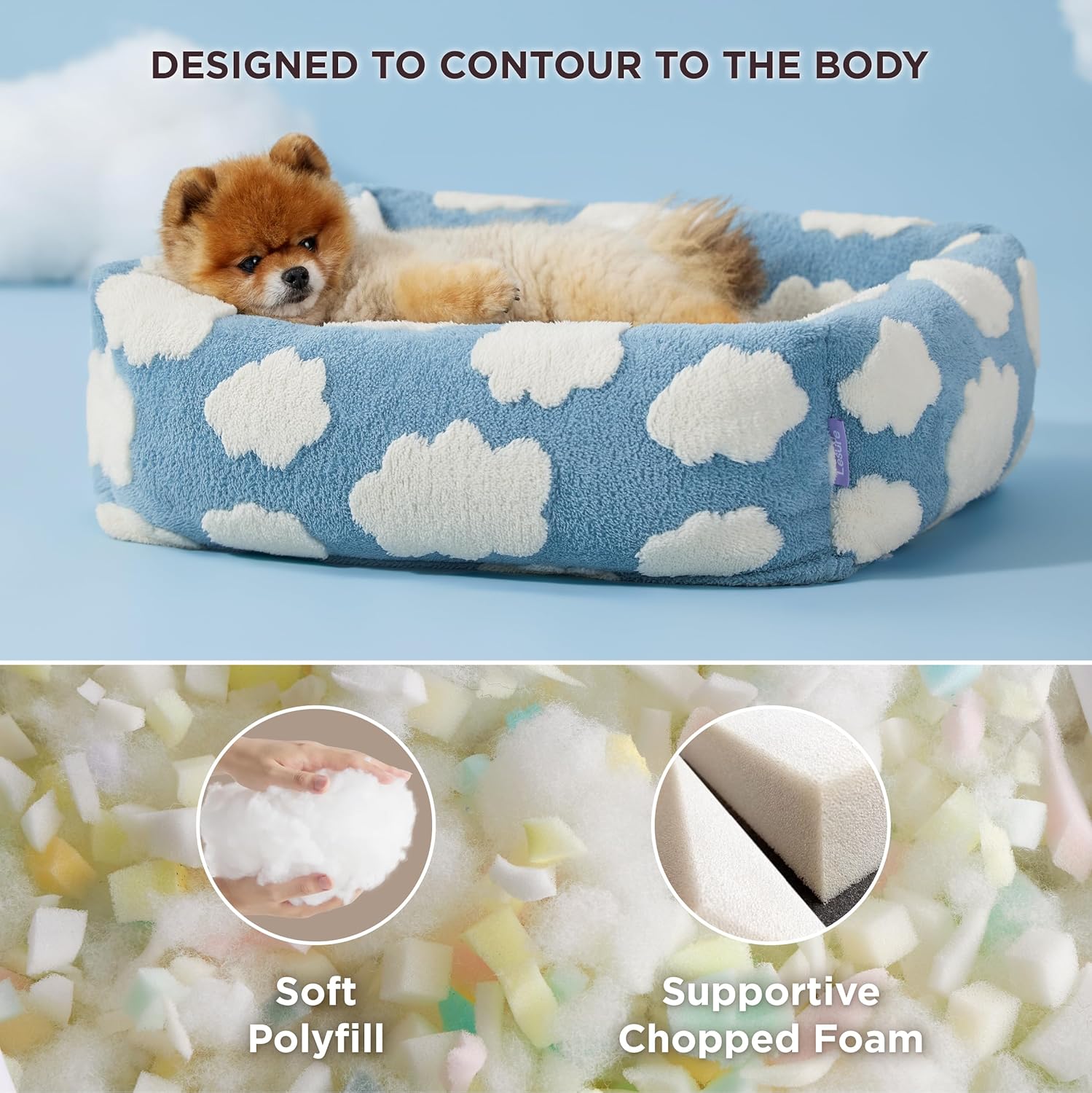 50x48x15 CM Cute Square Plush Pet Bed with Removable Cover & 5 Bolsters view 2