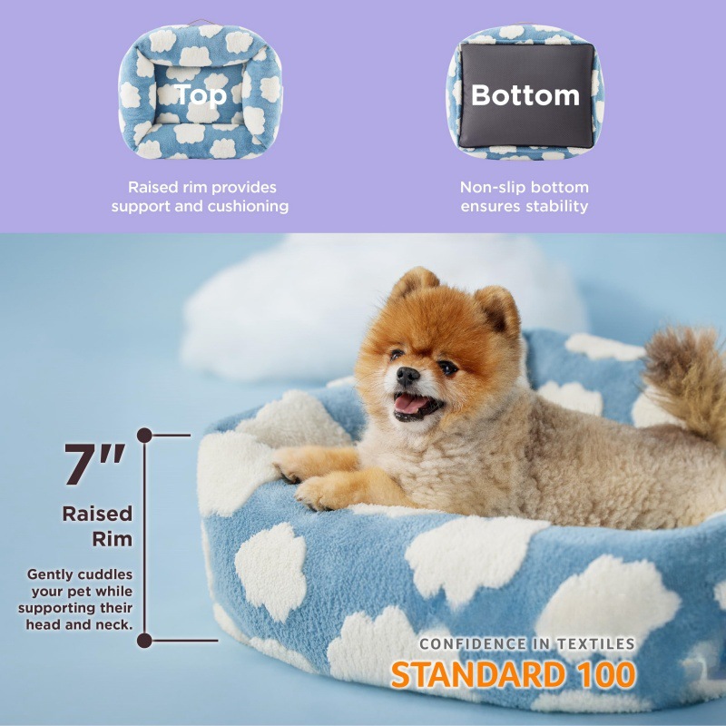 63x53x17 CM Cute Square Plush Pet Bed with Removable Cover & 5 Bolsters view 3