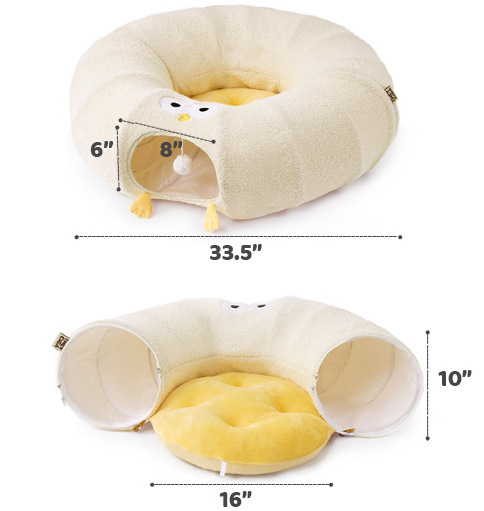 White Cute Foldable Cat Tunnel Bed with Dual-Zipper Detachable & Connectable view 4