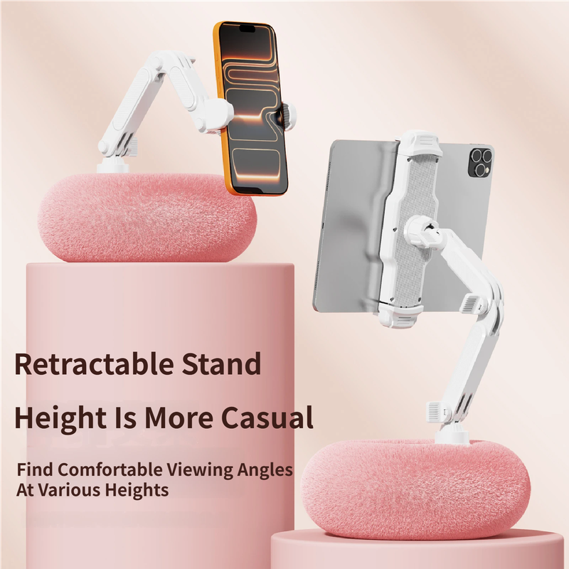2-in-1 Pink Soft Plush Pillow Base & Phone Holder - 3-Axis 180° Rotation view 4