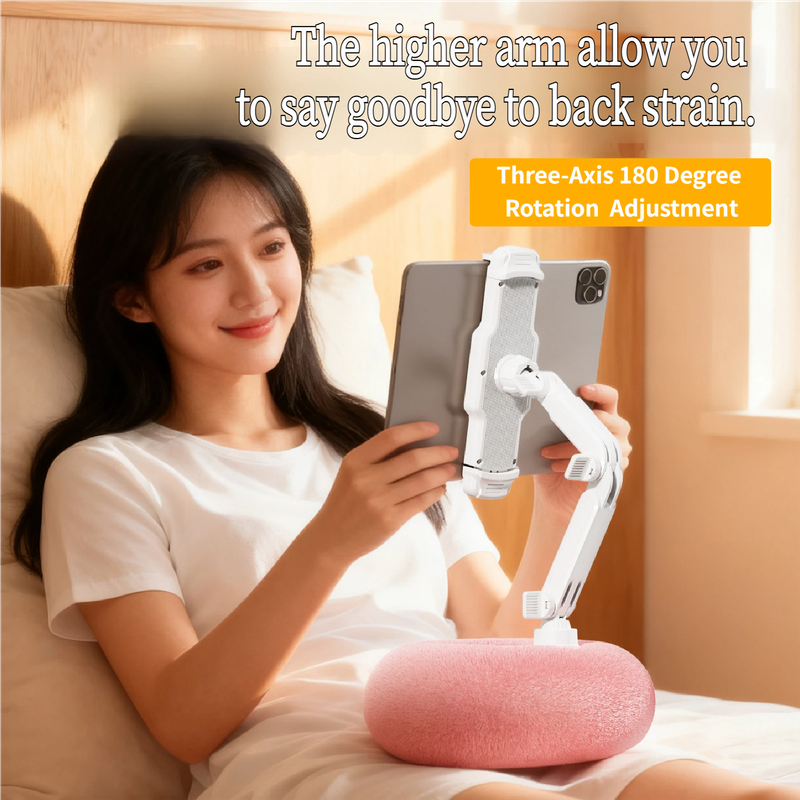 2-in-1 Pink Soft Plush Pillow Base & Tablet Holder - 3-Axis 180° Rotation view 3