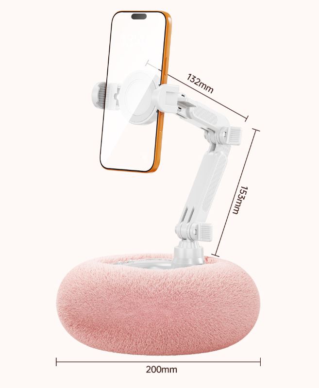 2-in-1 Pink Soft Plush Pillow Base & Tablet Holder - 3-Axis 180° Rotation view 7