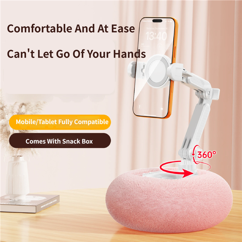 2-in-1 White Soft Plush Pillow Base & Phone Holder - 3-Axis 180° Rotation view 2