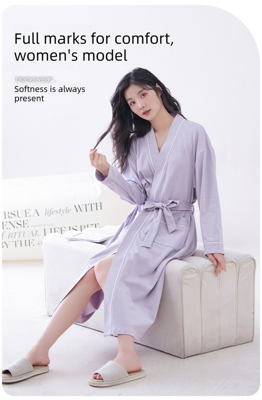 Green M size Women's Cotton Robe — Autumn/Winter Bathrobe & Morning Gown view 4