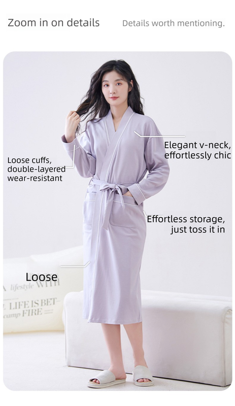 Beige L size Women's Cotton Robe — Autumn/Winter Bathrobe & Morning Gown view 8