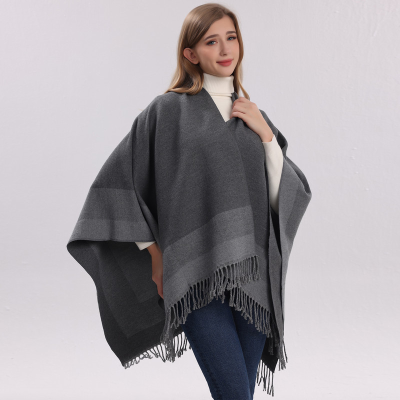 Red elegant women's tassel cape shawl scarf view 6