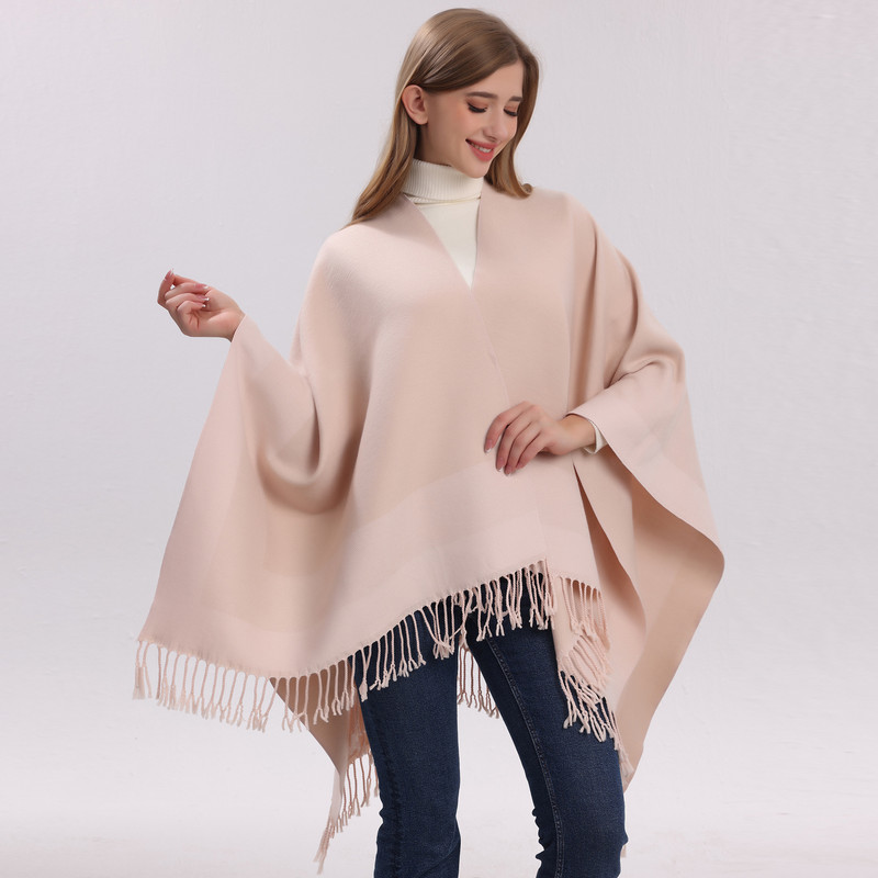 Pink elegant women's tassel cape shawl scarf view 5