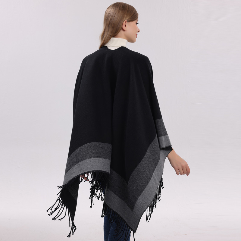 Khaki elegant women's tassel cape shawl scarf view 7