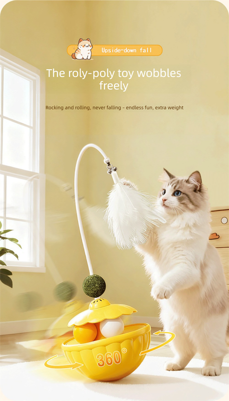 Green 2Pcs Interactive Cat Wobble Toy Set - Dual Ball Turntable & Feeder with view 2