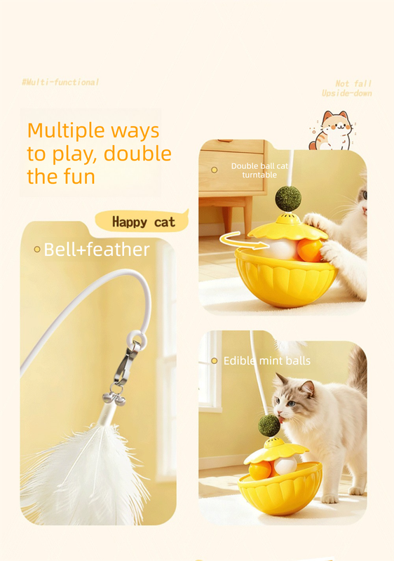 Green 2Pcs Interactive Cat Wobble Toy Set - Dual Ball Turntable & Feeder with view 5