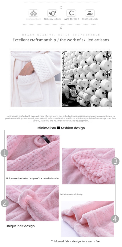 Pink L size Plush Flannel Robe for Couples - Thickened Warm Bathrobe with view 3