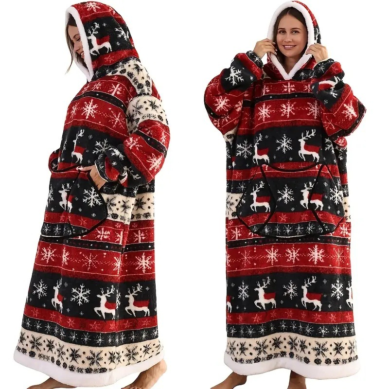 Skull Design Oversized Hooded Blanket for Adults - Ultra Soft & Warm Wearable view 5