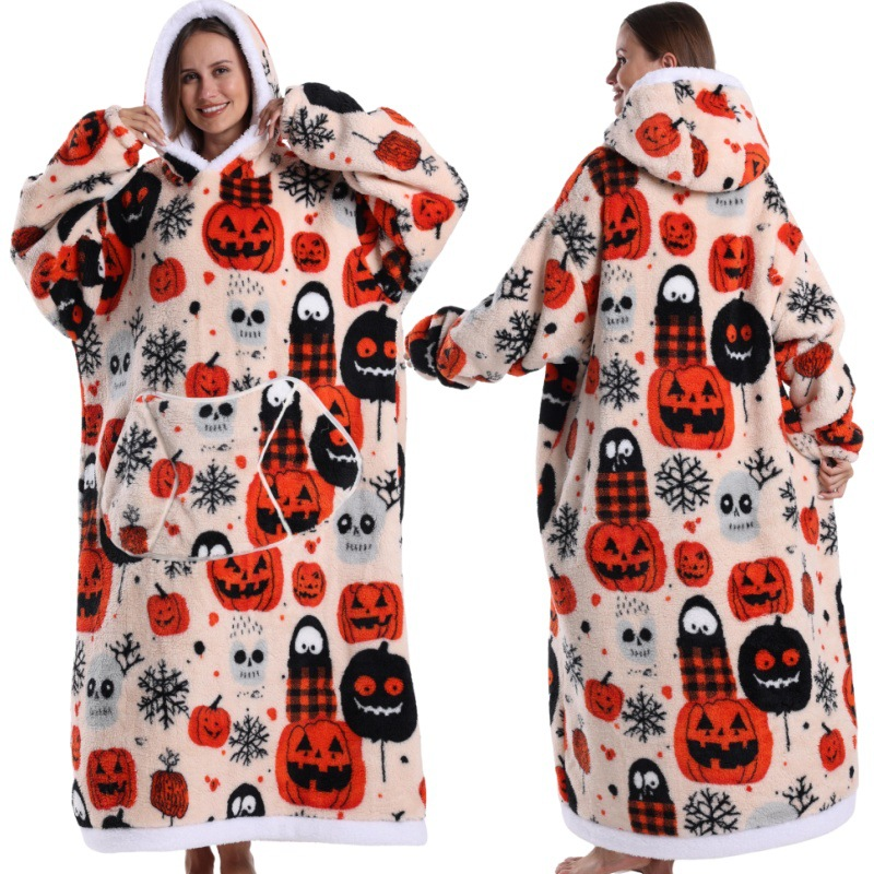 Skull Design Oversized Hooded Blanket for Adults - Ultra Soft & Warm Wearable view 6