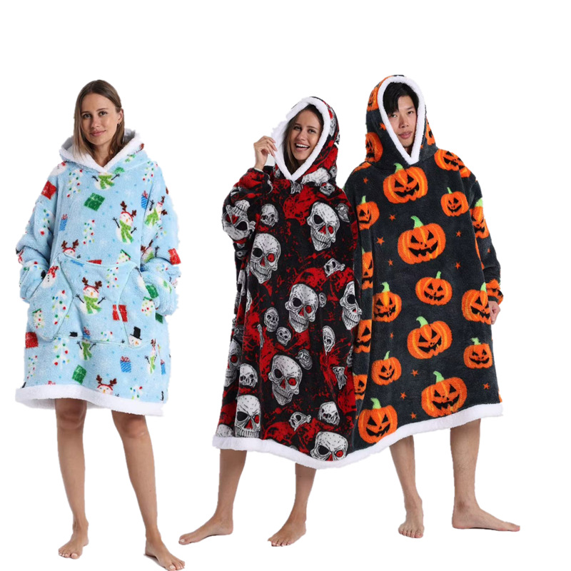 Grey Pumpkin Style Oversized Hooded Blanket for Adults - Ultra Soft & Warm view 7