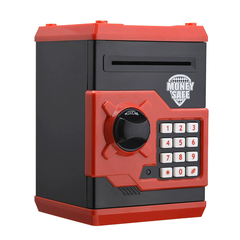 Black and Red Electronic Password Piggy Bank — An ATM-style automatic