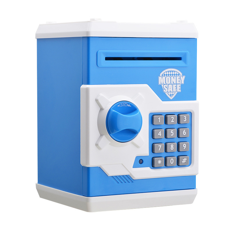 Blue and White Electronic Password Piggy Bank — An ATM-style automatic