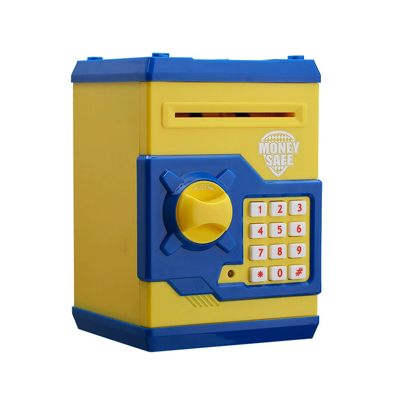 Yellow and Blue Electronic Password Piggy Bank — An ATM-style automatic