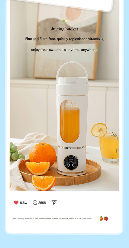 White 3.7V Portable Blender 700ml Wireless Juicer Cup - 12 Blade USB view 4