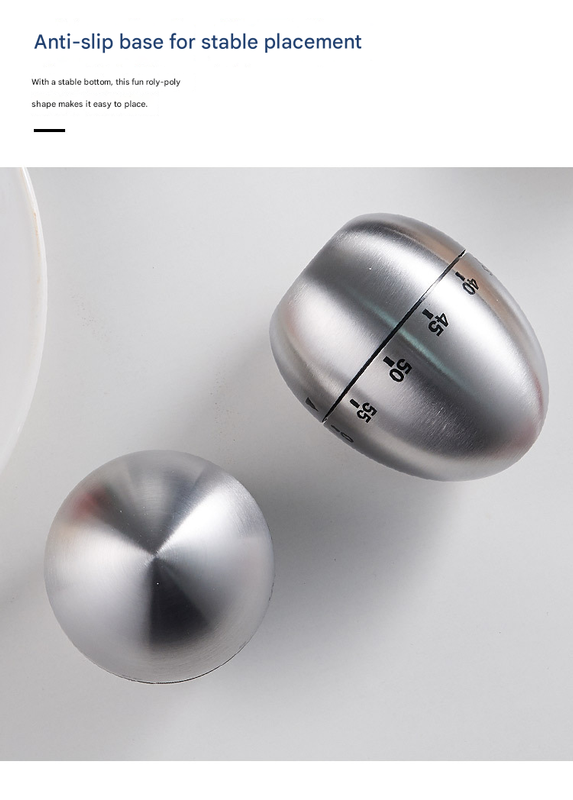 Egg Shape Stainless Steel Kitchen Timer Mechanical Cooking Timer - Wind-Up 60 view 4
