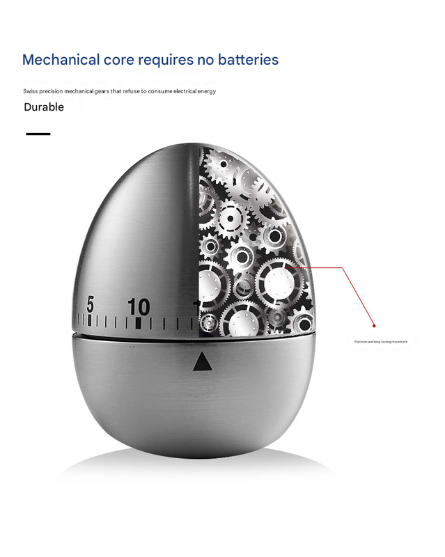 Egg Shape Stainless Steel Kitchen Timer Mechanical Cooking Timer - Wind-Up 60 view 6
