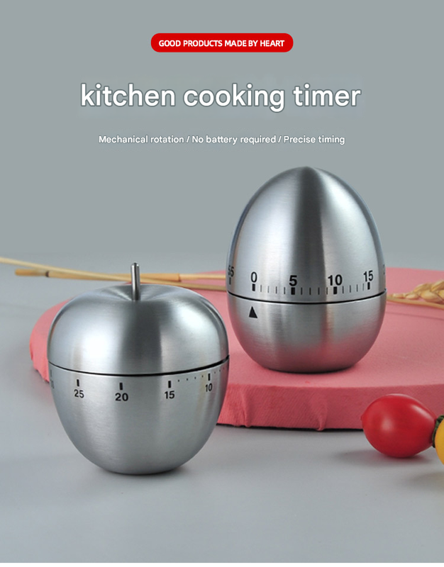 2-piece Apple and Egg Shape Stainless Steel Kitchen Timer Mechanical Cooking view 3