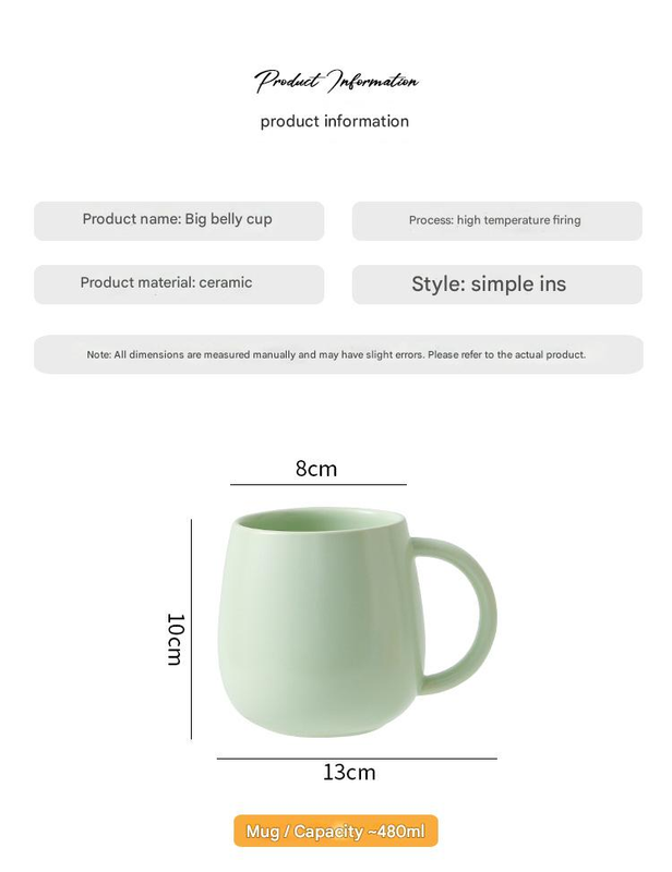 Orange Premium Macaron Ceramic Coffee Mug - 480ml Large Capacity Belly Cup view 8