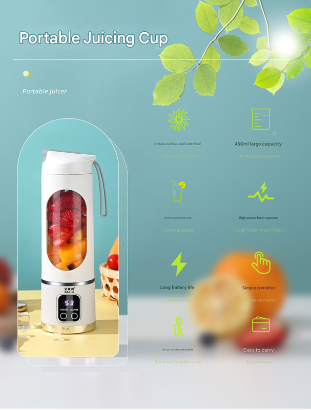 Purple 7.4V Portable Blender Smoothie Maker 450ml Wireless Rechargeable Juicer view 3
