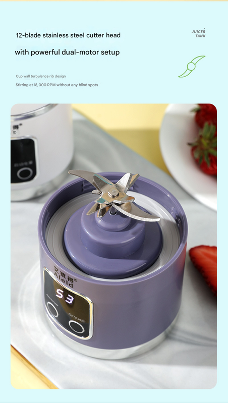 2-piece White and Green 7.4V Portable Blender Smoothie Maker 450ml Wireless view 5
