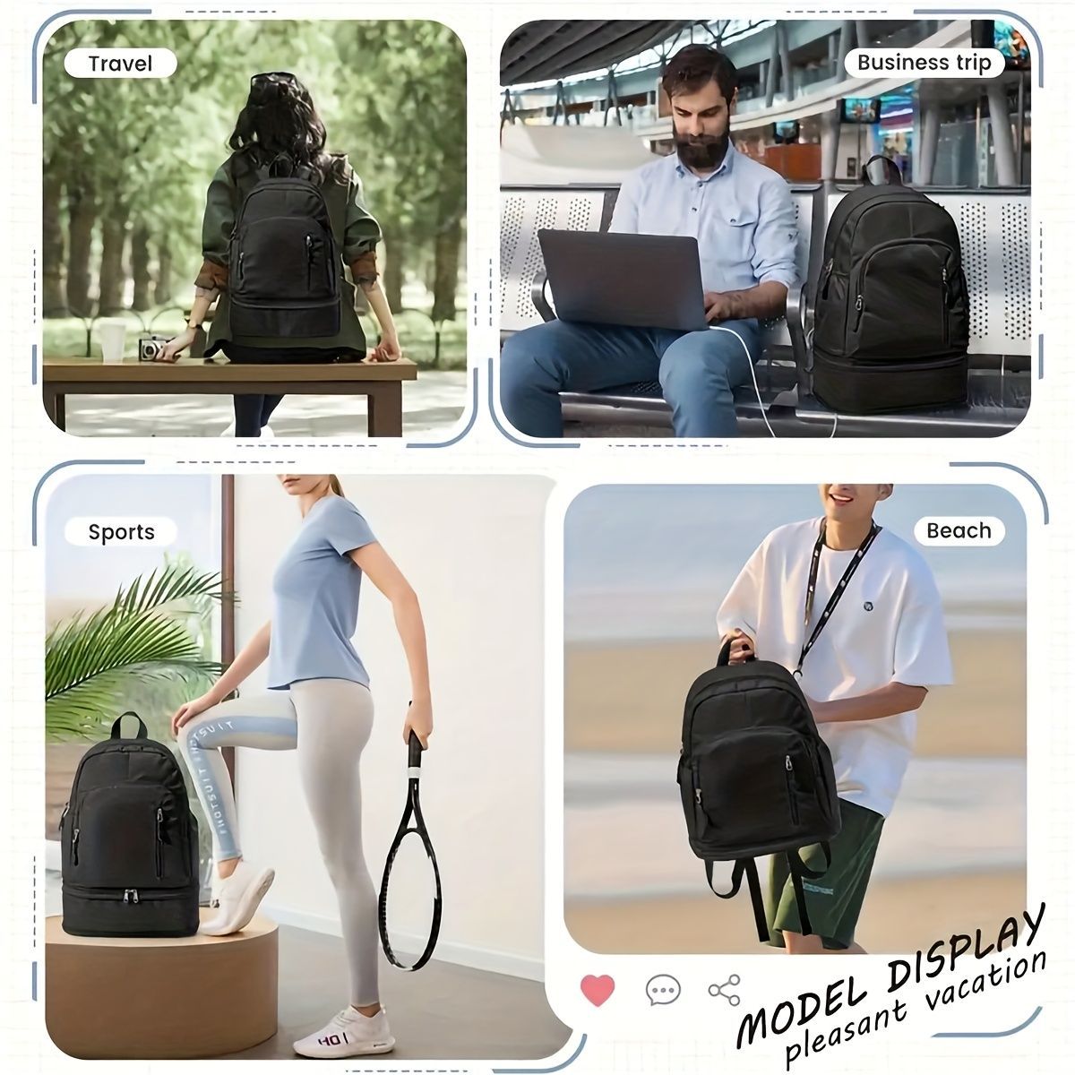 Travel Backpack Shoe Compartment Durable Backpack Travel Accessories Carry-On view 8