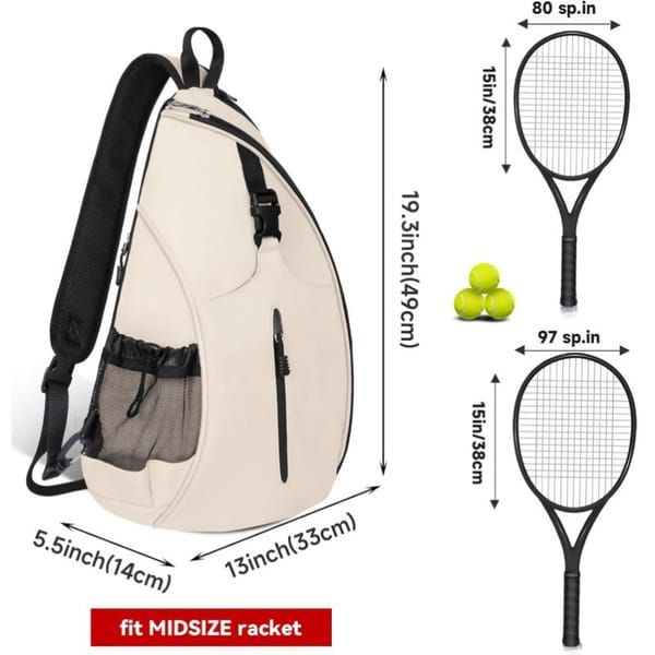 Black Tennis and Pickleball Sling Backpack for Men and Women, 33x14x49cm view 2