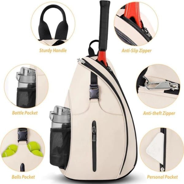 Black Tennis and Pickleball Sling Backpack for Men and Women, 33x14x49cm view 3