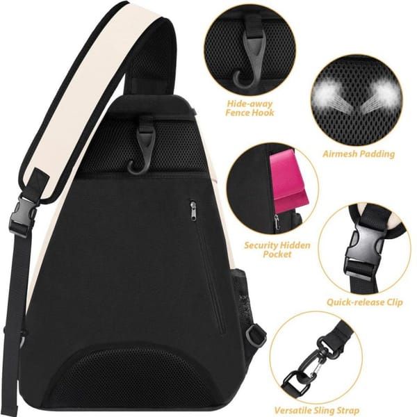 Black Tennis and Pickleball Sling Backpack for Men and Women, 33x14x49cm view 4