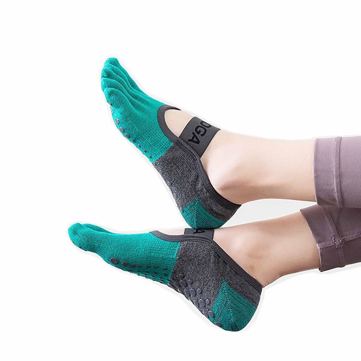 Two pairs Of Women's Non-Slip Five Toe Yoga Socks with Grips view 3