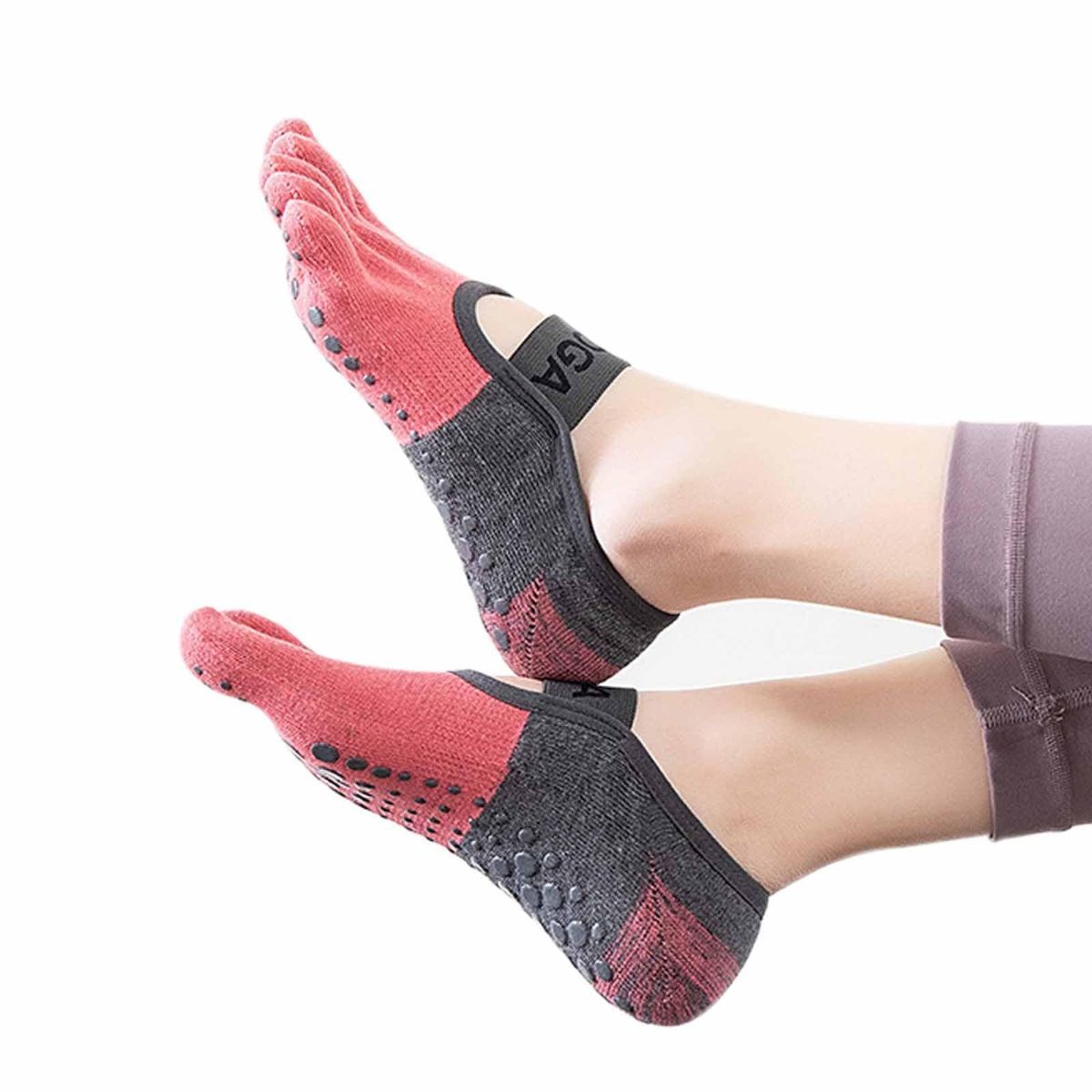 Two pairs Of Women's Non-Slip Five Toe Yoga Socks with Grips view 8