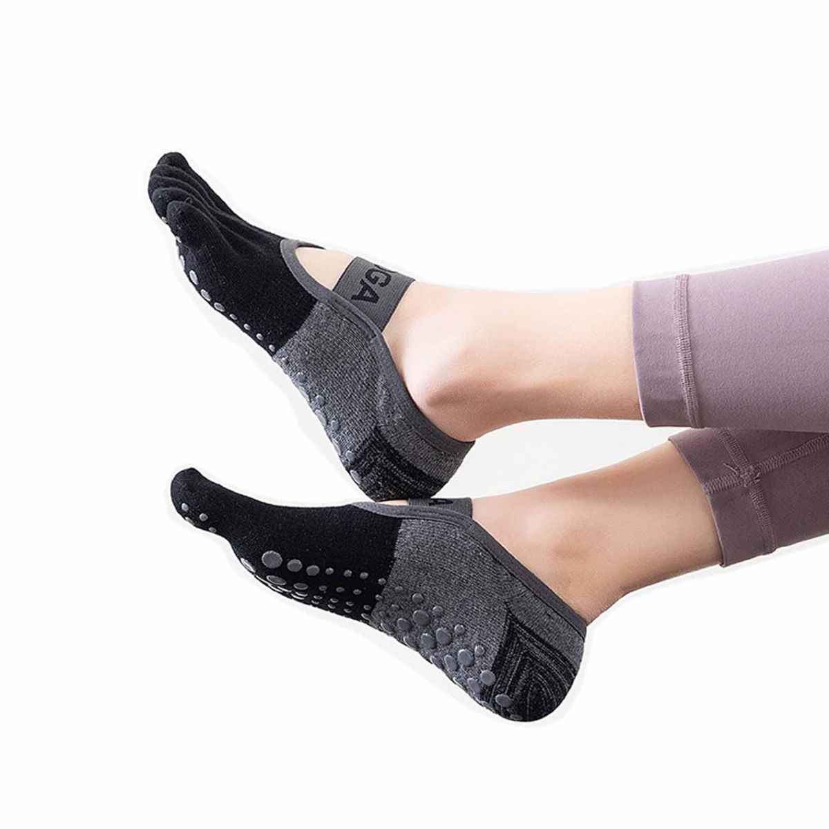 A pair Of Women's Non-Slip Five Toe Yoga Socks with Grips view 5