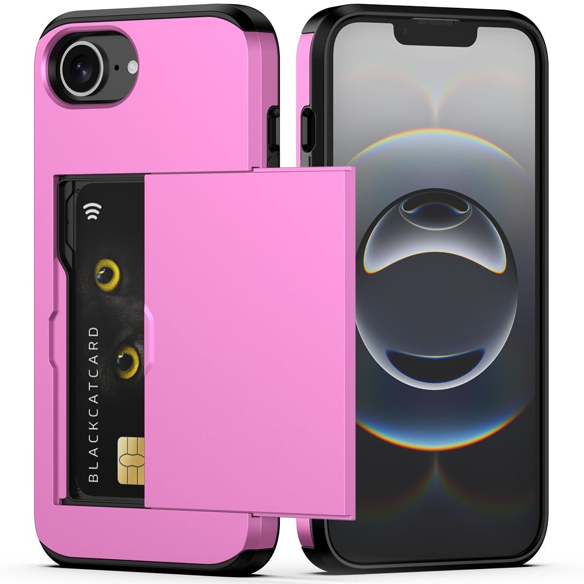 For iPhone with Card Holder Black Heavy Duty Protective Dual Layer Shockproof view 7