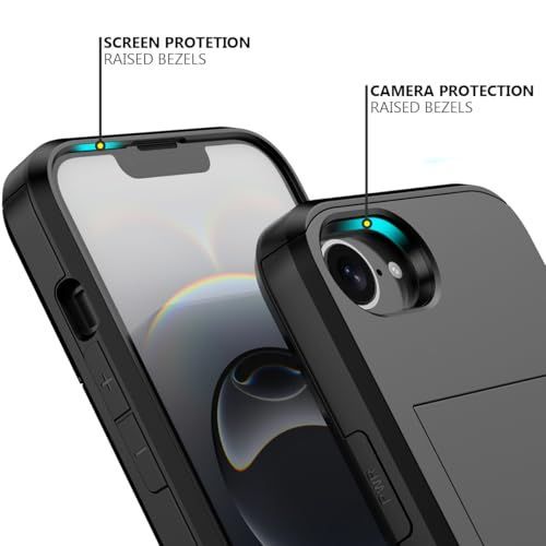 For iPhone with Card Holder Black Heavy Duty Protective Dual Layer Shockproof view 6