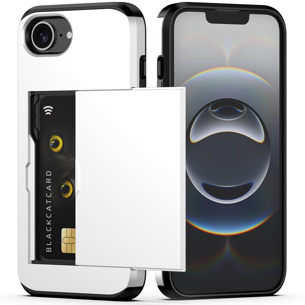 For iPhone with Card Holder Black Heavy Duty Protective Dual Layer Shockproof view 9