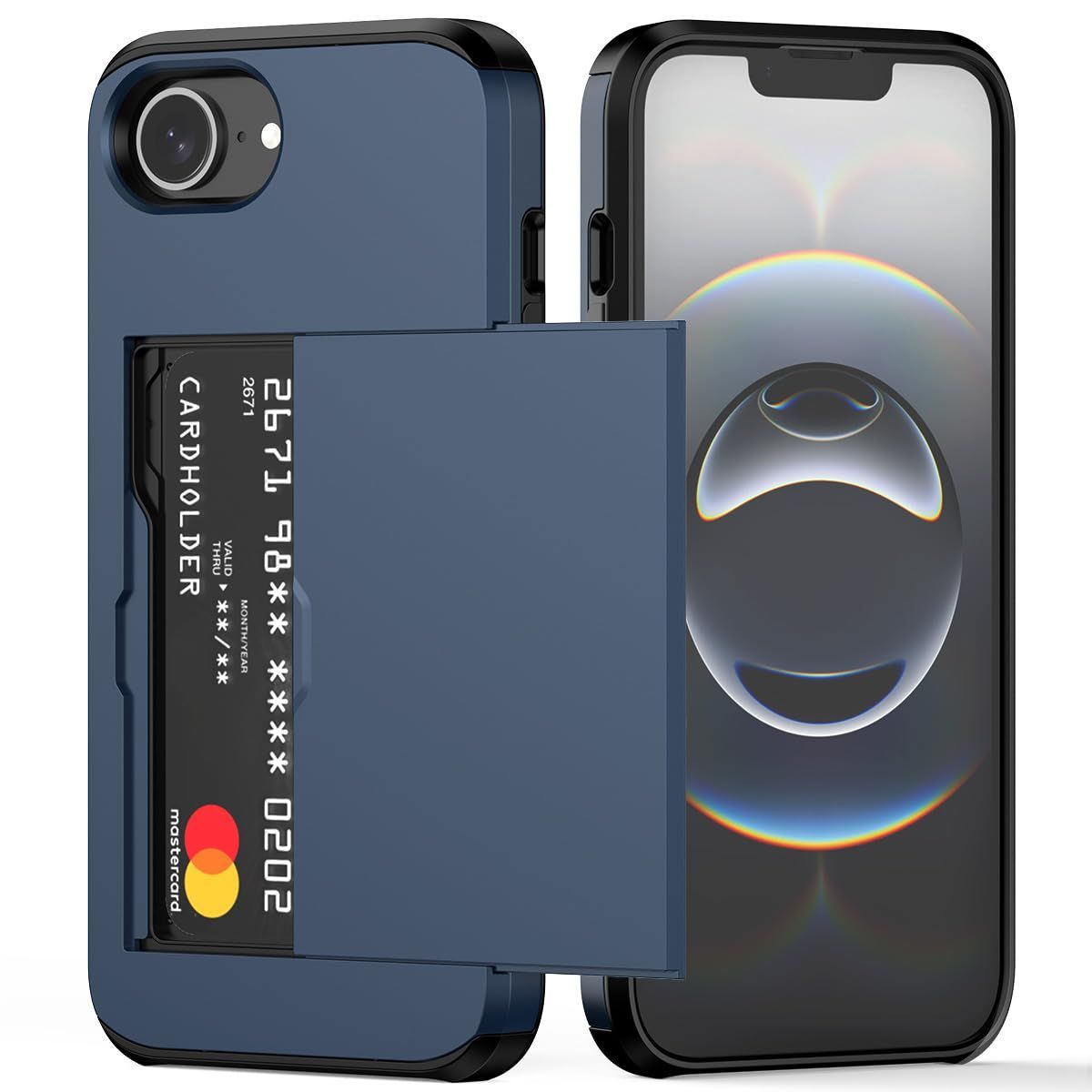 For iPhone with Card Holder Black Heavy Duty Protective Dual Layer Shockproof — image 1