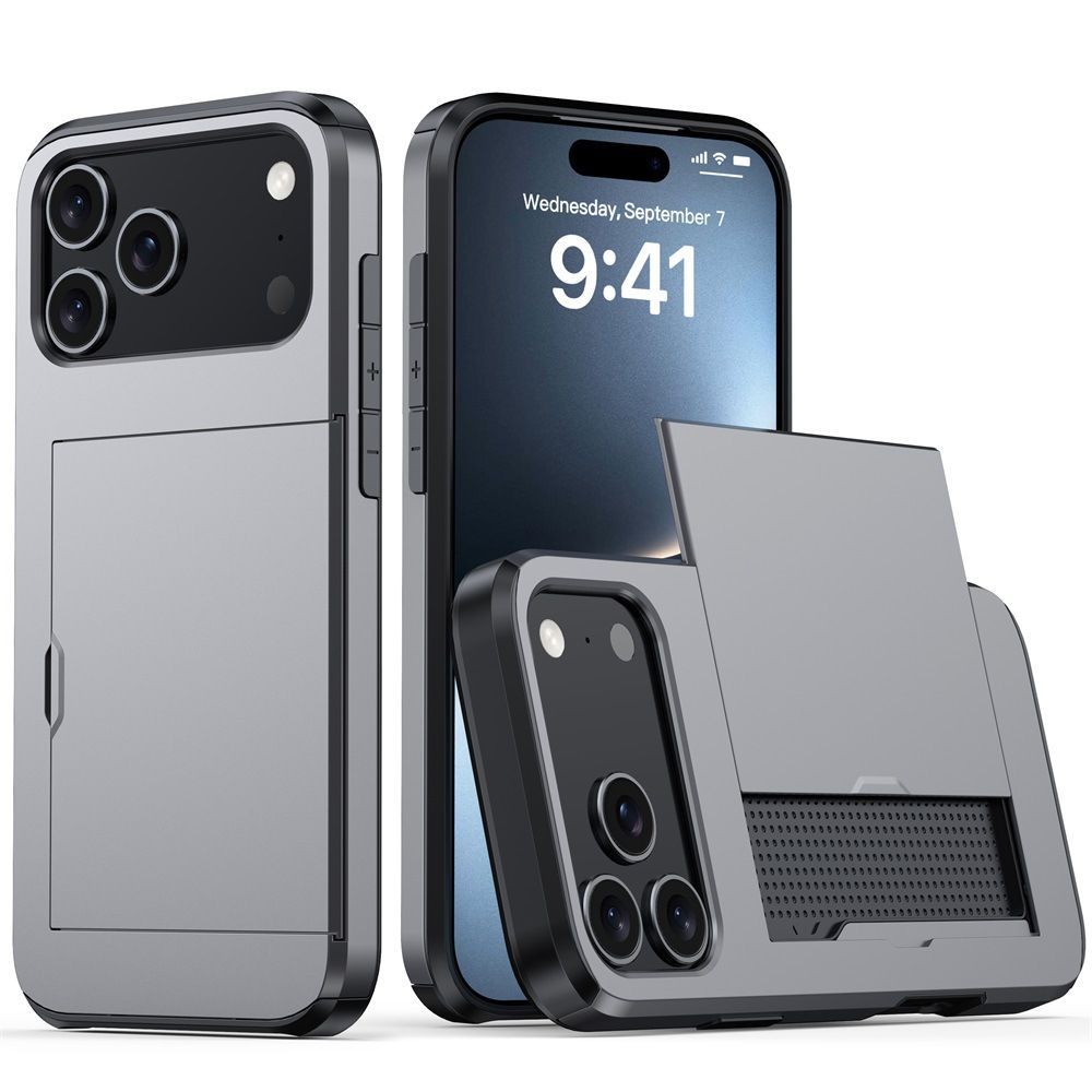 For iPhone with Card Holder Black Heavy Duty Protective Dual Layer Shockproof view 12