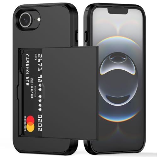 For iPhone with Card Holder Black Heavy Duty Protective Dual Layer Shockproof view 4