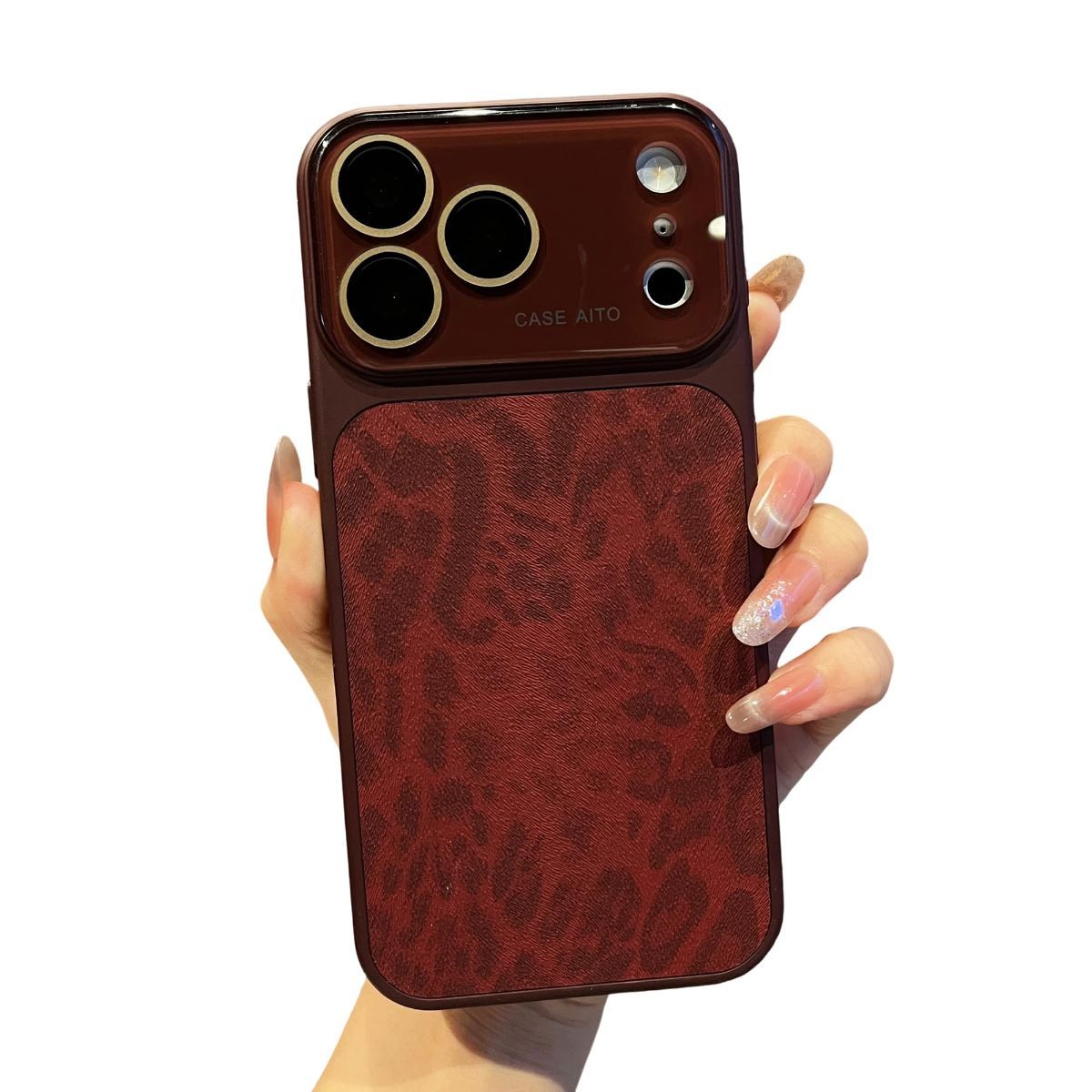 For iPhone Case,Cheetah Print，Orange Fashion Leopard Design,Crystal Camera view 8