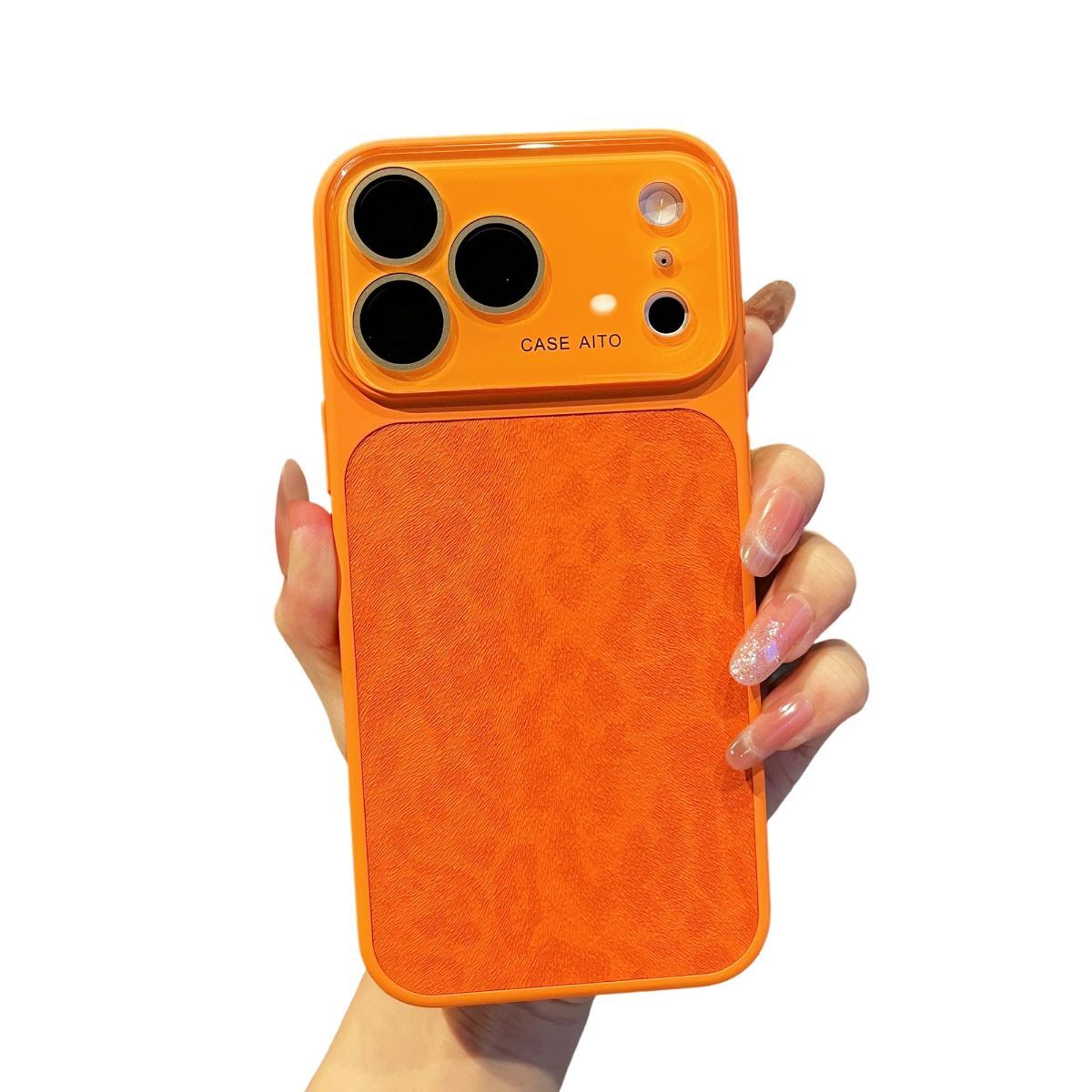 For iPhone Case,Cheetah Print，Orange Fashion Leopard Design,Crystal Camera — image 1