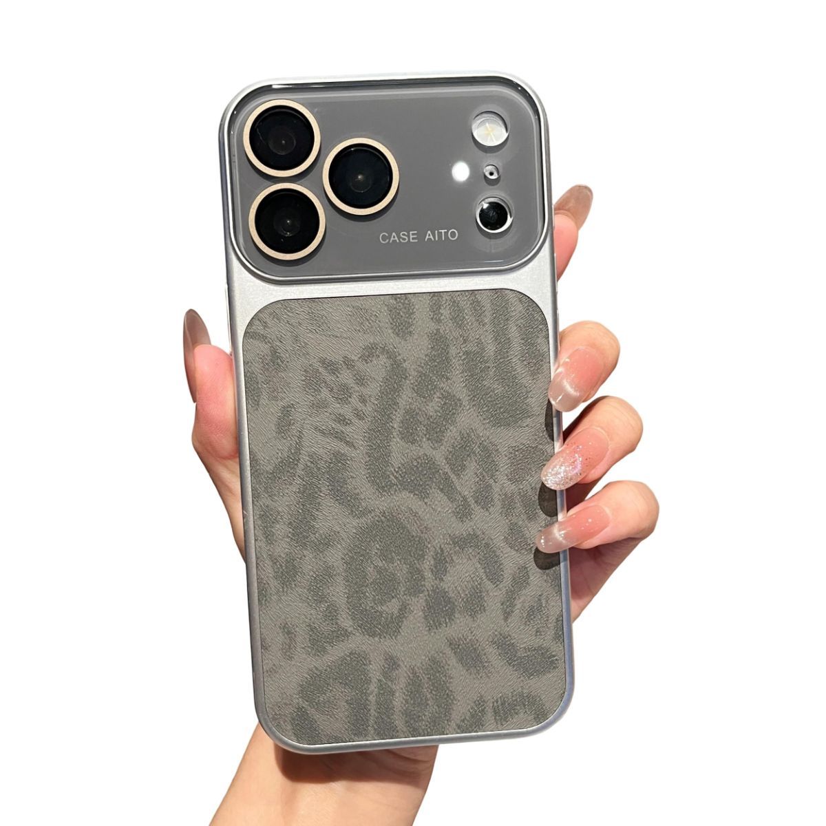 For iPhone Case,Cheetah Print，Orange Fashion Leopard Design,Crystal Camera view 11