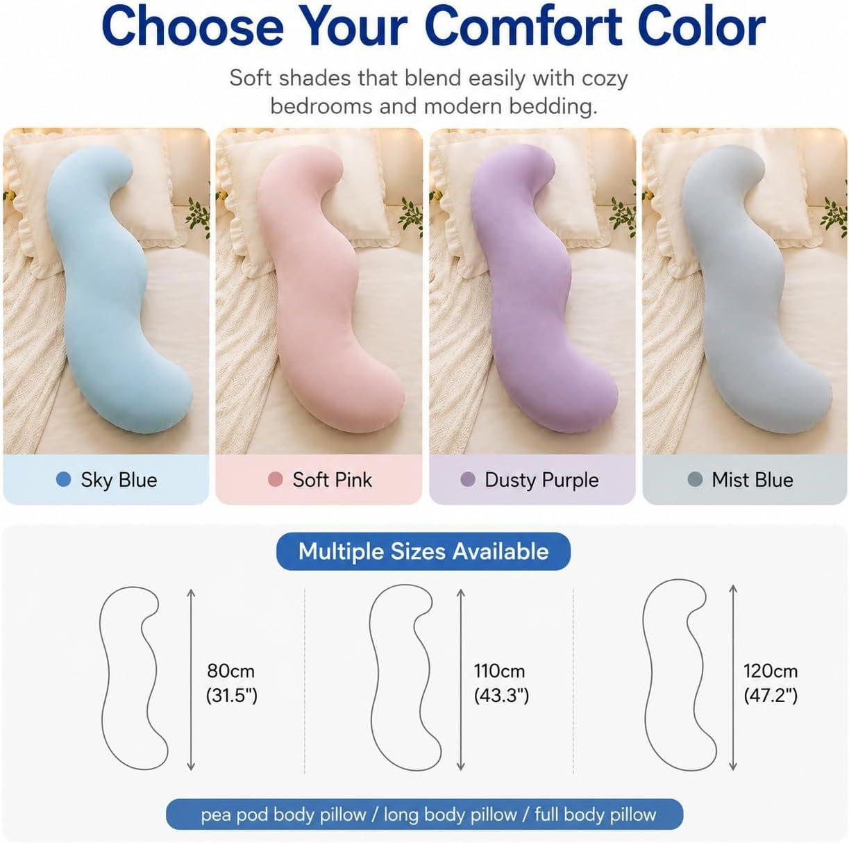 Pea Pod Shape Body Pillow for Adults Full-Body Support Side Sleeper Pillow view 8