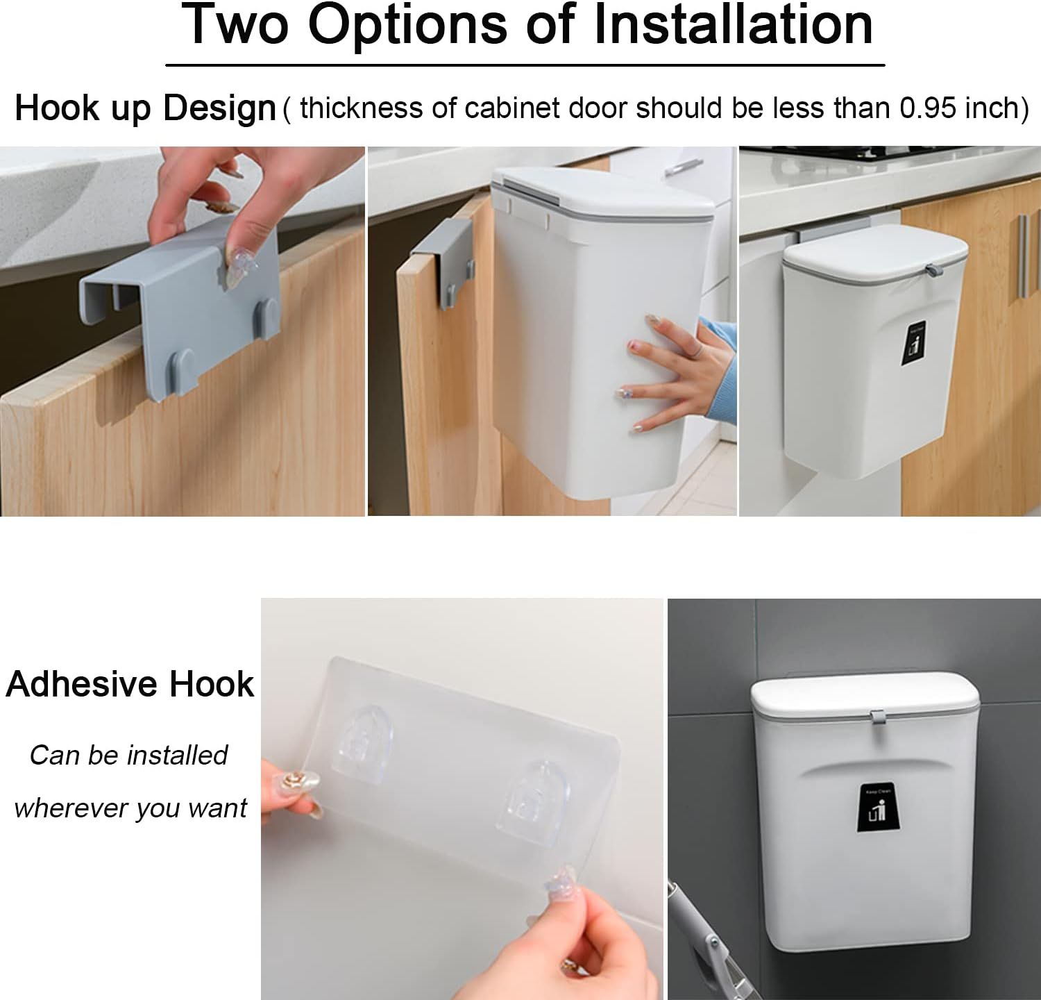 Hanging Kitchen Compost Bin with Lid for Cabinet Door or Wall view 4